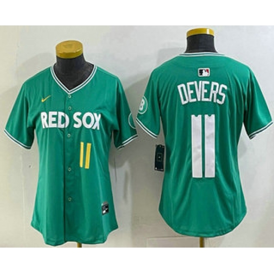 Women's Boston Red Sox 11 Rafael Devers Green 2025 City Connect Player Name Limited Jersey