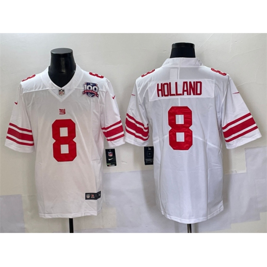 Men's New York Giants 8 Jevon Holland White 2025 With 100th Season Vapor Untouchable Limited Stitched Jersey