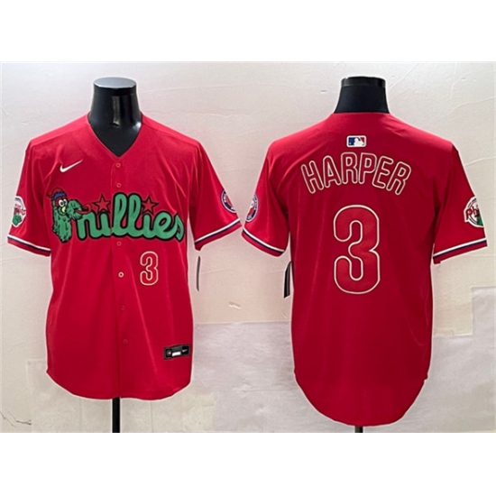 Men's Philadelphia Phillies 3 Bryce Harper Red Phanatic Limited Stitched Jersey
