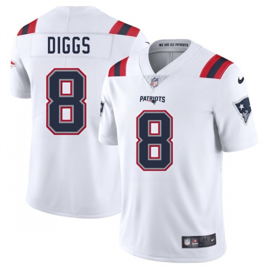Men's New England Patriots 8 Stefon Diggs White 2025 Vapor Limited Football Stitched Jersey