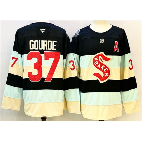 Men's Seattle Kraken 37 Yanni Gourde Deep Sea Blue Winter Classic With A Stitched Hockey Jersey