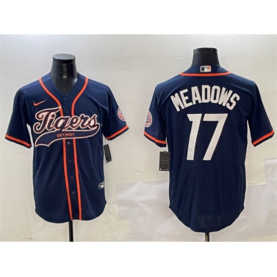 Men's Detroit Tigers 17 Parker Meadows Navy With Cool Base Stitched Baseball Jersey