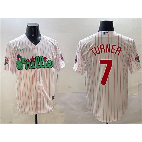 Men's Philadelphia Phillies 7 Trea Turner White Phanatic Cool Base Stitched Jersey