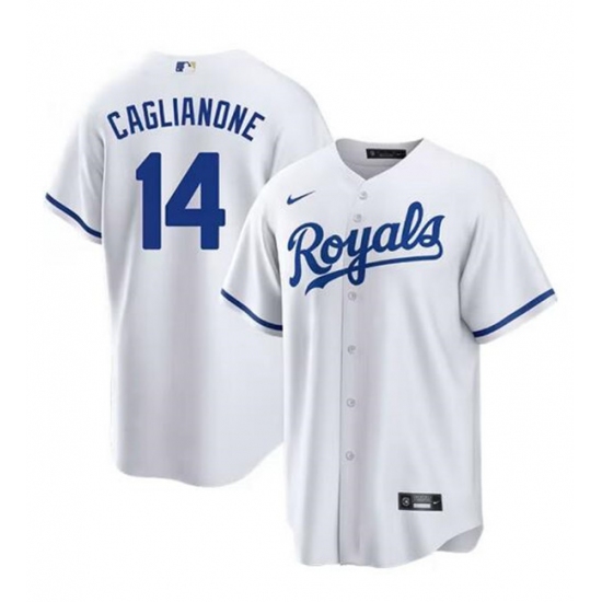 Men's Kansas City Royals 14 Jac Caglianone White Cool Base Stitched Baseball Jersey