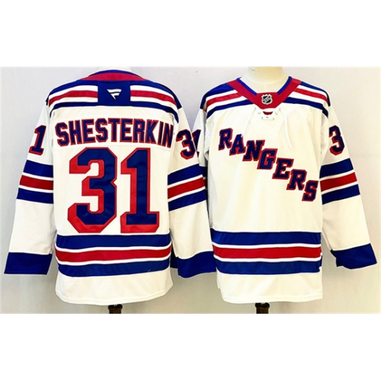 Men's New York Rangers 31 Igor Shesterkin White 2024-25 Away Stitched Hockey Jersey