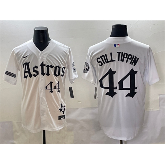 Men's Houston Astros 44 Still Tippin White Gothic 'Houston Born Barrio Raised' Limited Stitched Baseball Jersey