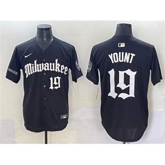 Men's Milwaukee Brewers 19 Robin Yount Black 'Gothic 414 Shadows Edition' Vapor Premier Limited Stitched Jersey