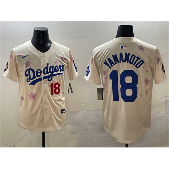 Men's Los Angeles Dodgers 18 Yoshinobu Yamamoto Cream 2025 Tokyo Series Limited Stitched Baseball Jersey