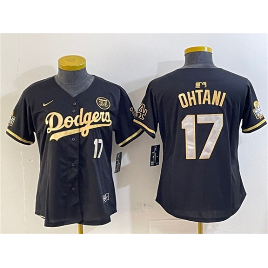 Women's Los Angeles Dodgers 17 Shohei Ohtani Black Gold 2024 World Series With Fernando Vapor Limited Stitched Baseball Jersey(Run Small)
