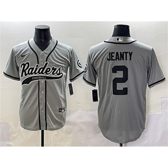 Men's Las Vegas Raiders 2 Ashton Jeanty Grey Cool Base Stitched Baseball Jerseys