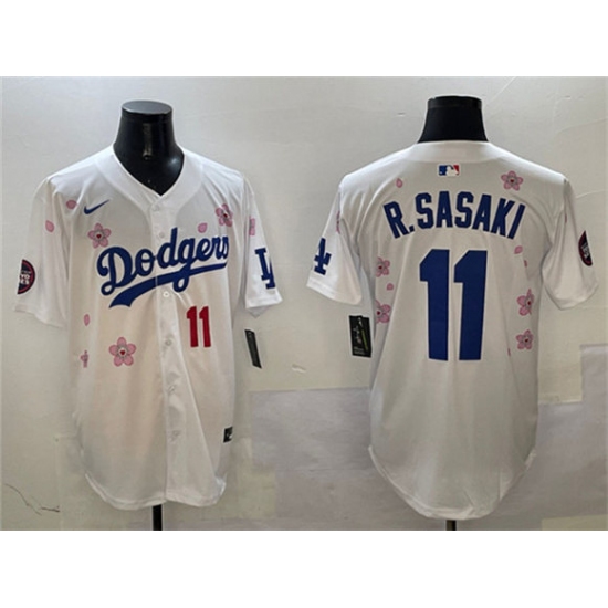 Men's Los Angeles Dodgers 11 Roki Sasaki White 2025 Tokyo Series Limited Stitched Baseball Jersey
