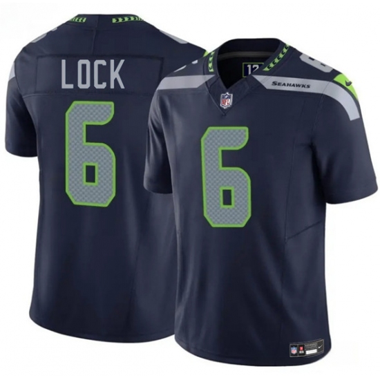 Men's Seattle Seahawks 6 Drew Lock Navy 2025 F.U.S.E. Vapor Limited Football Stitched Jersey