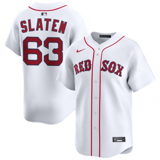 Men's Boston Red Sox 63 Justin Slaten White 2025 Home Limited Stitched Baseball Jersey