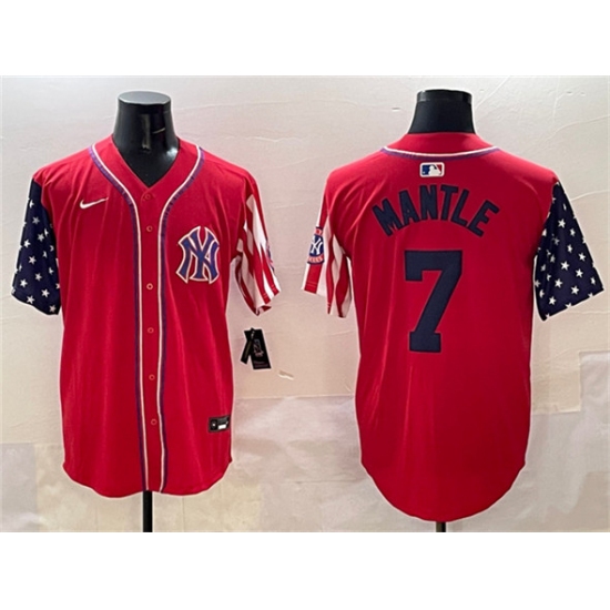 Men's New York Yankees 7 Mickey Mantle Red American Style Limited Stitched Baseball Jersey