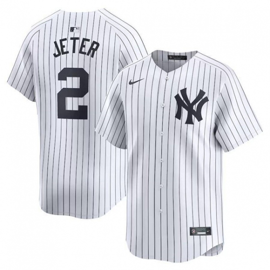Men's New York Yankees 2 Derek Jeter White Home Limited Stitched Baseball Jersey