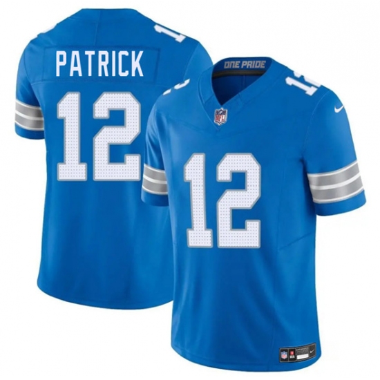 Men's Detroit Lions 12 Tim Patrick Blue 2025 F.U.S.E. Vapor Limited Football Stitched Jersey