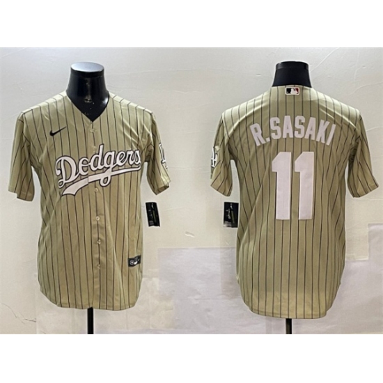 Men's Los Angeles Dodgers 11 Roki Sasaki Cream Cool Base Stitched Baseball Jersey
