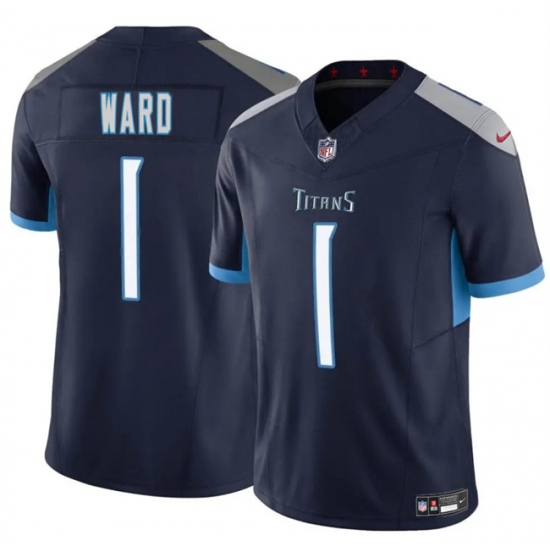 Men's Tennessee Titans 1 Cameron Ward Navy 2025 Draft F.U.S.E. Vapor Limited Football Stitched Jersey