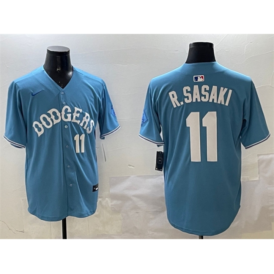 Men's Los Angeles Dodgers 11 Roki Sasaki Light Blue Limited Stitched Baseball Jersey