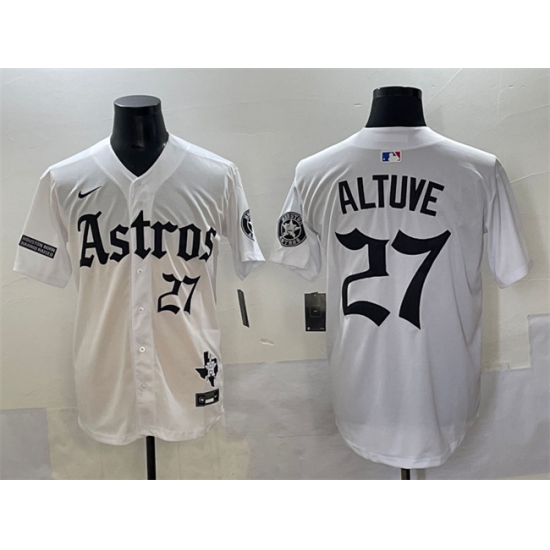 Men's Houston Astros 27 Jose Altuve White Gothic 'Houston Born Barrio Raised' Limited Stitched Baseball Jersey