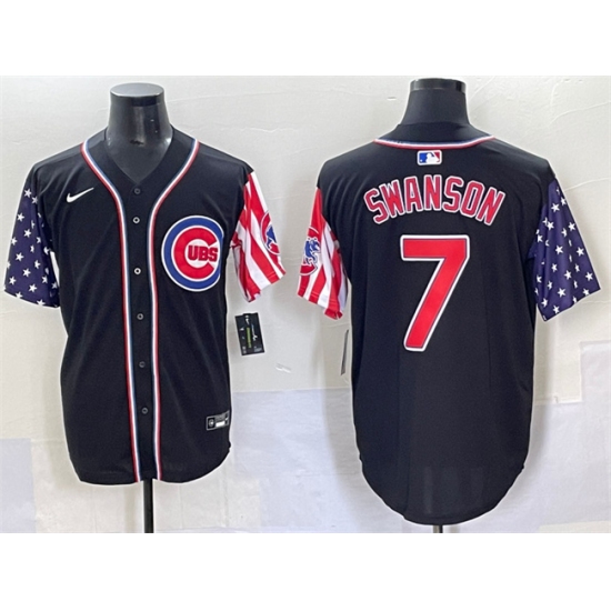 Men's Chicago Cubs 7 Dansby Swanson Black 2025 Independence Day Vapor Premier Limited Stitched Baseball Jersey