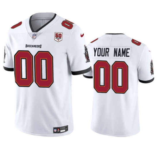 Men's Tampa Bay Buccaneers Active Player Custom White 2025 50th Anniversary Patch Vapor Untouchable Limited Football Stitched Jersey