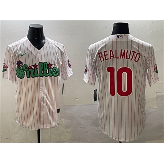 Men's Philadelphia Phillies 10 J.T. Realmuto White Phanatic Cool Base Stitched Jersey