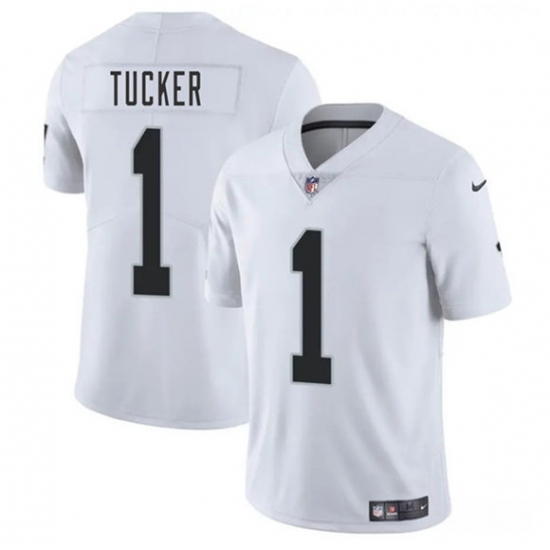 Men's Las Vegas Raiders 1 Tre Tucker White 2025 Vapor Football Stitched Jersey