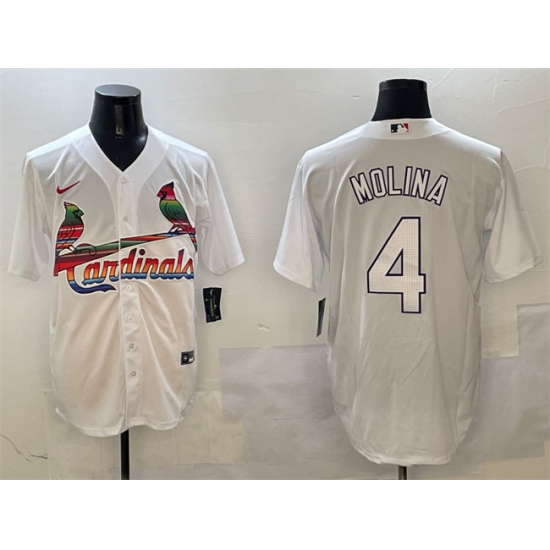 Men's St. Louis Cardinals 4 Yadier Molina White Cool Base Stitched Baseball Jersey