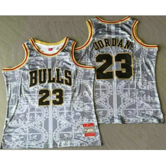 Men's Chicago Bulls 23 Michael Jordan Grey Snakeskin Hardwood AU Throwback Jersey