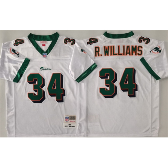 Men's Miami Dolphins 34 Ricky Williams White Throwback Stitched Football Jersey