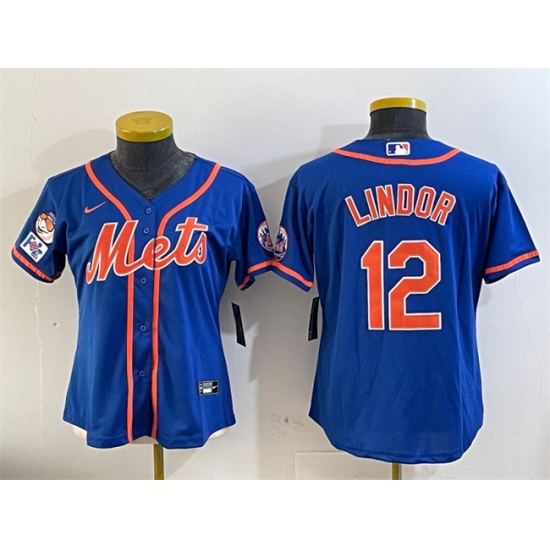 Women's New York Mets 12 Francisco Lindor Royal 2025 Spring Training Cool Base Stitched Baseball Jersey(Run Small)