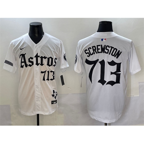 Men's Houston Astros 713 Screwston White Gothic 'Houston Born Barrio Raised' Limited Stitched Baseball Jersey