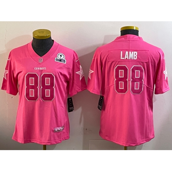 Womens Dallas Cowboys 88 CeeDee Lamb Pink Vapor Untouchable Limited Stitched Football Jersey(Run Small)