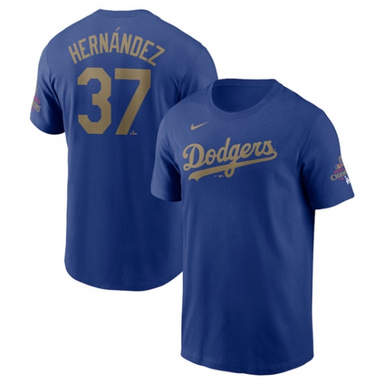Men's Los Angeles Dodgers 37 Teoscar Hernandez Royal 2025 Gold Collection Name & Number T-Shirt