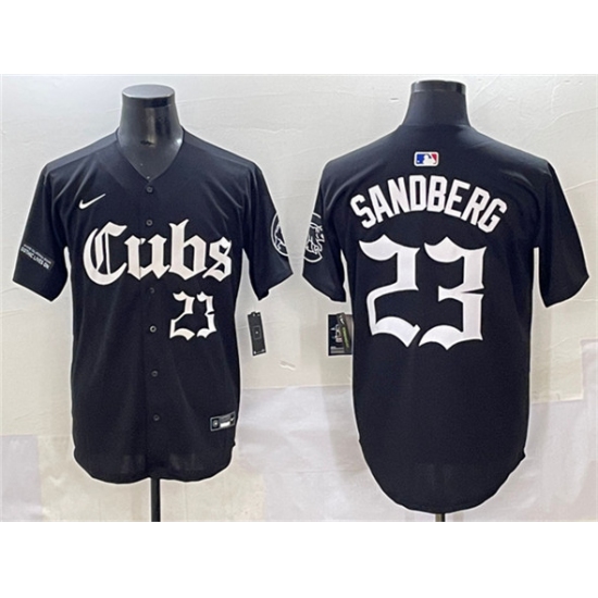Men's Chicago Cubs 23 Ryne Sandberg Black 'Gothic North Side Edition' Vapor Premier Limited Stitched Baseball Jersey