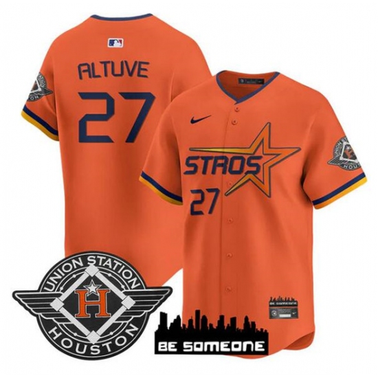 Men's Houston Astros 27 Jose Altuve Orange 2025 City Connect Limited Stitched Baseball Jersey