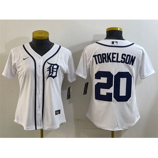 Women's Detroit Tigers 20 Spencer Torkelson White Cool Base Stitched Baseball Jersey(Run Small)