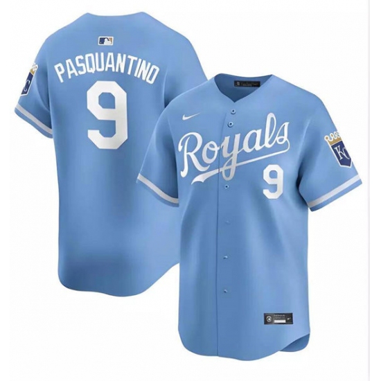 Men's Kansas City Royals 9 Vinnie Pasquantino Light Blue Alternate Limited Stitched Baseball Jersey