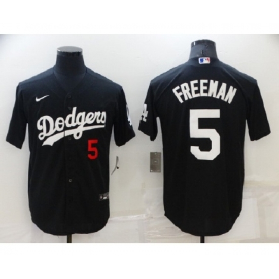 Men's Los Angeles Dodgers 5 Freddie Freeman Black Cool Base Stitched Baseball Jersey