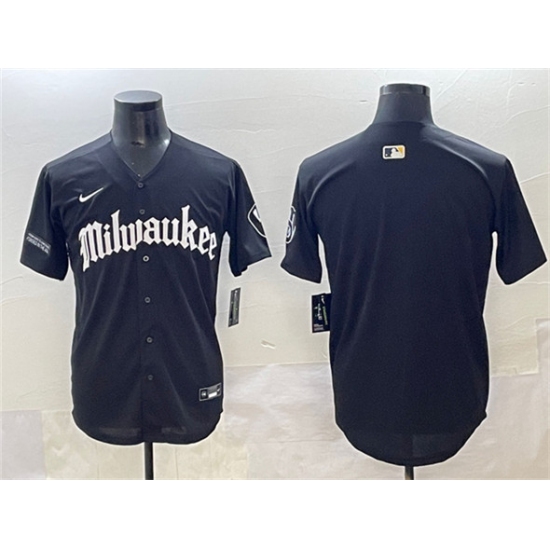Men's Milwaukee Brewers Blank Black 'Gothic 414 Shadows Edition' Vapor Premier Limited Stitched Jersey