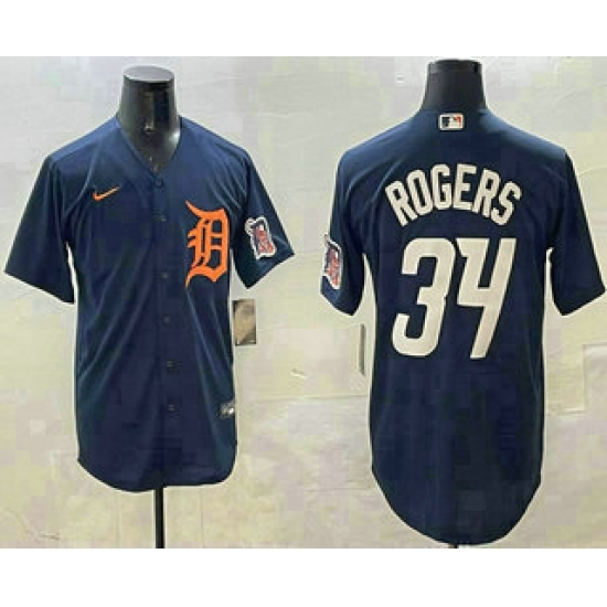 Men's Detroit Tigers 34 Jake Rogers Navy Alternate With Cool Base Stitched Jersey