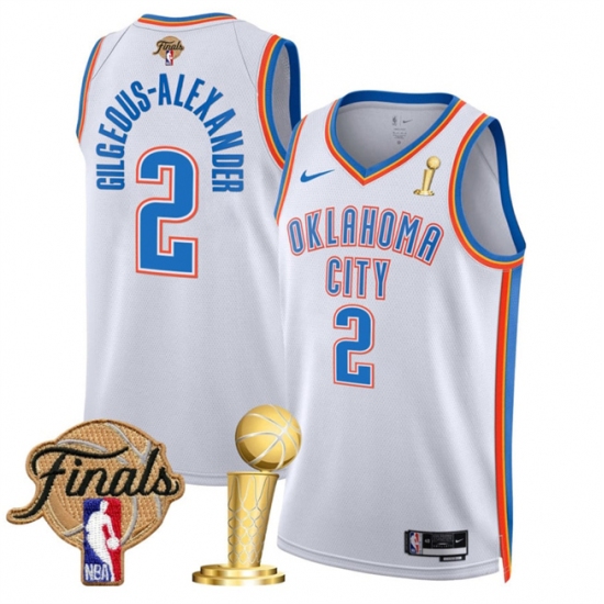 Men's Oklahoma City Thunder 2 Shai Gilgeous-Alexander White 2025 Finals And Finals Champions Association Edition Stitched Basketball Jersey