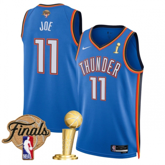 Men's Oklahoma City Thunder 11 Isaiah Joe Blue 2025 Finals And Finals Champions Icon Edition Stitched Basketball Jersey