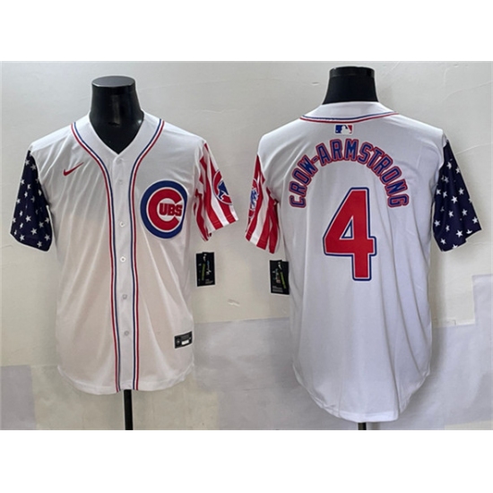 Men's Chicago Cubs 4 Pete Crow-Armstrong White 2025 Independence Day Vapor Premier Limited Stitched Baseball Jersey