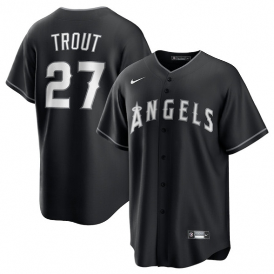 Men's Los Angeles Angels 27 Mike Trout Black Lights Out Limited Stitched Baseball Jersey