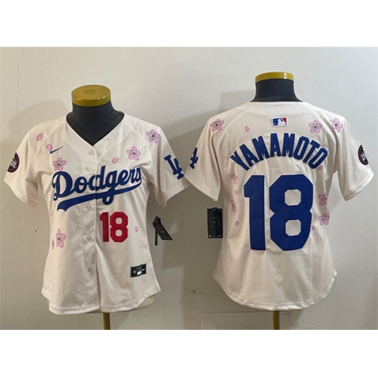 Women's Los Angeles Dodgers 18 Yoshinobu Yamamoto Cream 2025 Tokyo Series Limited Stitched Baseball Jersey(Run Small)