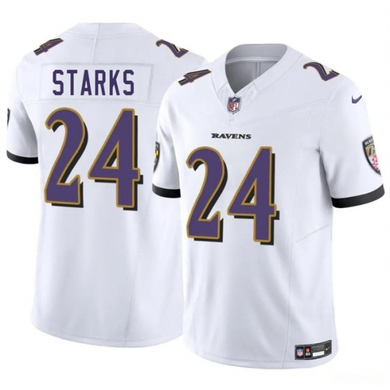 Men's Baltimore Ravens 24 Malaki Starks White 2025 Draft F.U.S.E. Vapor Limited Football Jersey