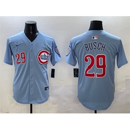 Men's Chicago Cubs 29 Michael Busch Blue 2024-25 2nd Alternate Limited Stitched Baseball Jersey