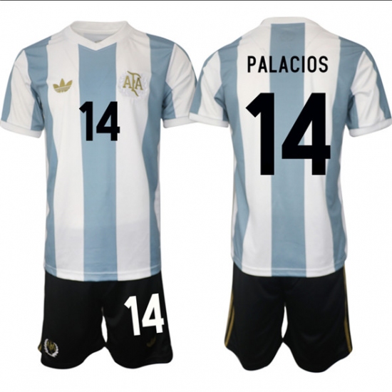 Men's Argentina 14 Palacos White Blue 2024-25 50th Anniversary Home Soccer Jersey Suit
